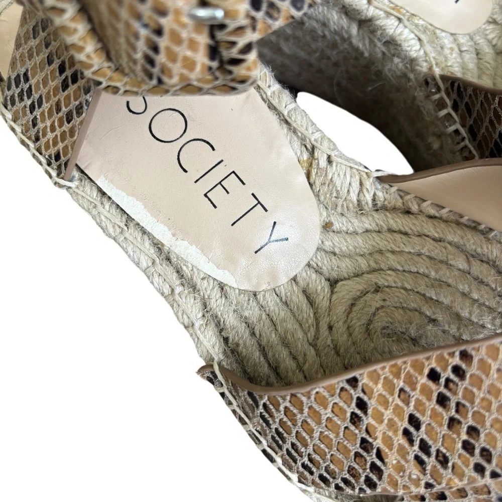 Sole Society Tan Snake-Print Espadrille Wedge Sandals